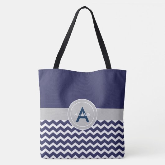 Dark Blue Gray Chevron Tote Bag (Achterkant)