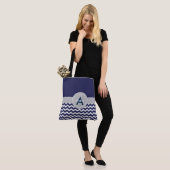 Dark Blue Gray Chevron Tote Bag (Op model)