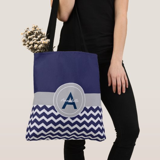 Dark Blue Gray Chevron Tote Bag (Dichtbij)