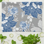 Dark Blue Gray Floral Kitchen Cloth Towel Theedoek (Gevouwen)