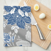 Dark Blue Gray Floral Kitchen Cloth Towel Theedoek (Quarter Fold)
