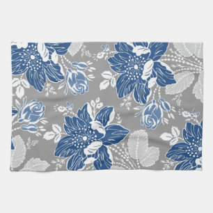 Dark Blue Gray Floral Kitchen Cloth Towel Theedoek