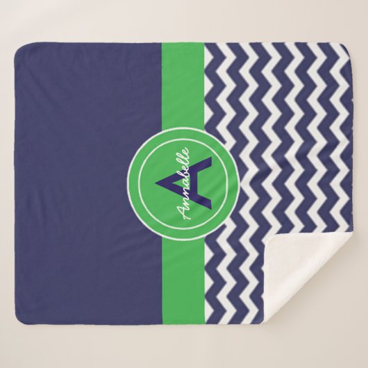 Dark Blue Green Chevron Sherpa Deken (Voorkant (horizontaal))