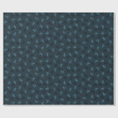 Dark Blue Hand-Drawn Winter Leafy Wrapping Paper Cadeaupapier (Vlak)