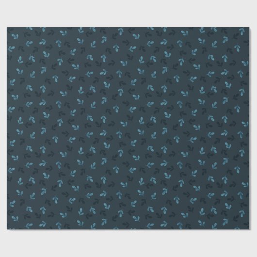 Dark Blue Hand-Drawn Winter Leafy Wrapping Paper Cadeaupapier (Vlak)