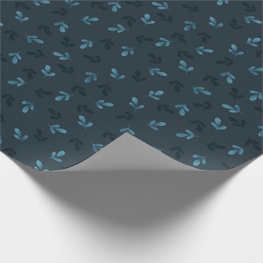 Dark Blue Hand-Drawn Winter Leafy Wrapping Paper Cadeaupapier (Hoek)