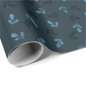 Dark Blue Hand-Drawn Winter Leafy Wrapping Paper Cadeaupapier (Rol Hoek)
