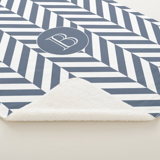 Dark Blue Herringbone Pattern Custom Monogram Sherpa Deken (3/4)