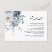 Dark Blue Ivory Floral Wedding Details Informatiekaartje (Voorkant)