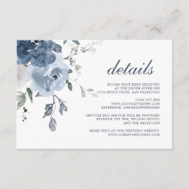 Dark Blue Ivory Floral Wedding Details Informatiekaartje