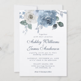 Dark Blue Ivory Roos Floral Wedding Kaart