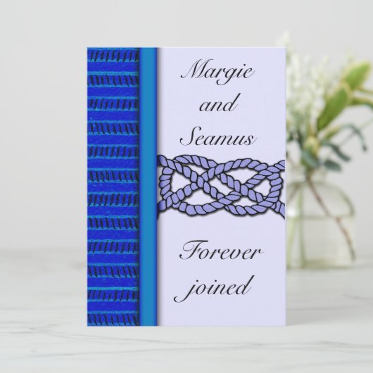 Dark Blue Knoted Nautical Wedding Invitation Kaart (Staand voorkant)