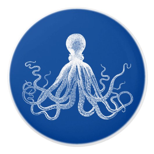 Dark Blue Kraken Octopus Keramische Knop (Voorkant)