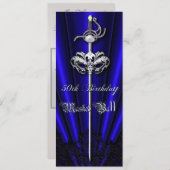 Dark Blue Lace Masquerade Silver 50th Birthday Kaart (Voorkant / Achterkant)