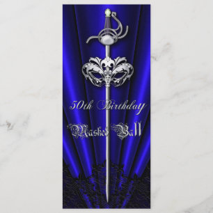 Dark Blue Lace Masquerade Silver 50th Birthday Kaart