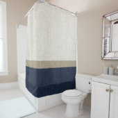 Dark Blue Light Khaki Tan Simple Stripe Douchegordijn (In situ)