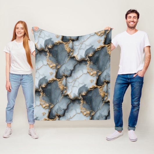 Dark Blue Marble Texture with Liquid Gold Veins Fleece Deken (In situ)
