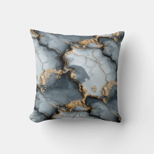 Dark Blue Marble Texture with Liquid Gold Veins Kussen (Voorkant)