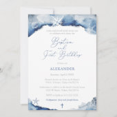 Dark Blue Maritime Boy Baptism 1st Birthday Party Kaart (Voorkant)