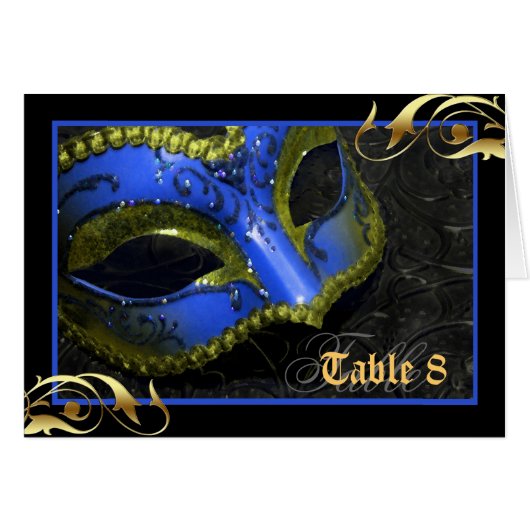 Dark Blue Masquerade Mask Table Number Card (Voorkant Horizontaal)