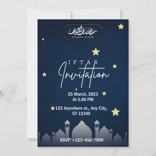 Dark Blue Minimalist Iftar Invitation Kaart (Voorkant)