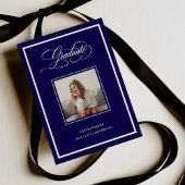 Dark Blue Modern Frame Photo Elegant Script Grad Aankondiging