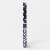 Dark Blue Monogrammed Damask Polka Dots Pattern Case-Mate iPhone Case (Achterkant/links)