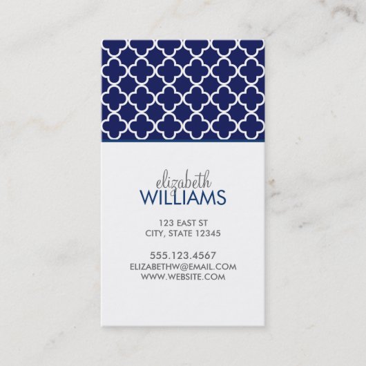 Dark Blue Morrocan Quatrefoil Patroon Visitekaartje (Voorkant)