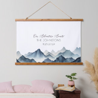 Dark Blue Mountain Waterverf bruiloft gastenboek Hangend Wandkleed