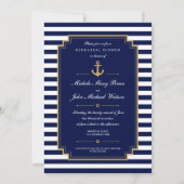Dark Blue Nautical Rehearings Dinner Invitation Kaart (Voorkant)