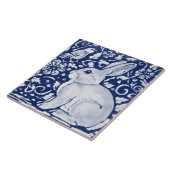 Dark Blue Navy Cobalt Rabbit Bird Chinoiserie Tegeltje (Zijkant)
