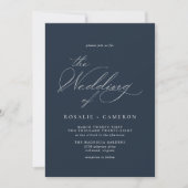 Dark Blue Navy | Simple Vintage Script Wedding Kaart (Voorkant)