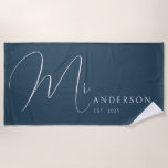 Dark Blue Newlyweds Mr Name Personalized Honeymoon Strandlaken<br><div class="desc">Celebrate your love in style with this personalized beach towel for adults, featuring the newlyweds' names in an elegant, modern design. Perfect for a honeymoon beach trip, anniversary getaway, or romantic vacation, this soft and vibrant towel is a must-have for couples who love to travel together. Designed with a dark...</div>