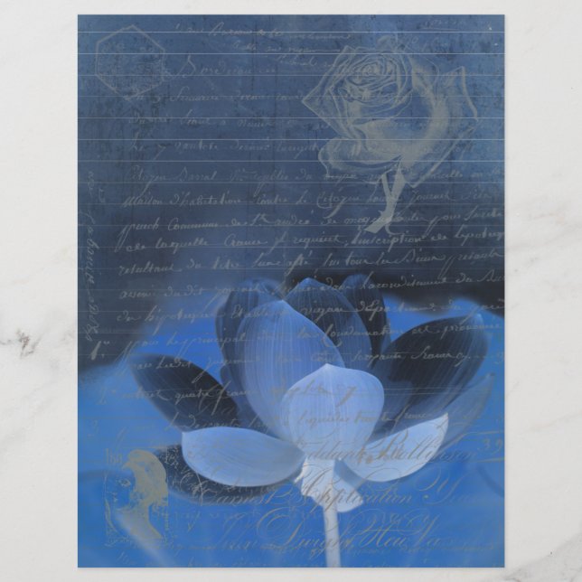 Dark blue old handwritting paper and flowers (Voorkant)
