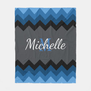 Dark Blue Ombre Chevrons Monogram Fleece Blanket