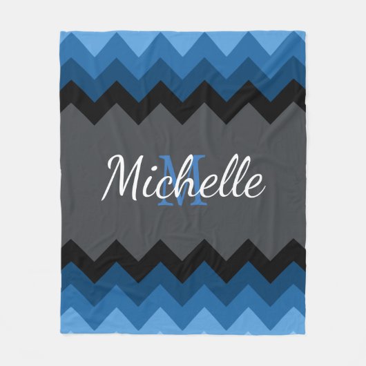 Dark Blue Ombre Chevrons Monogram Fleece Blanket (Voorkant)