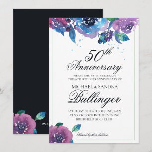 Dark Blue Paars Twilight Floral Jubileum Kaart
