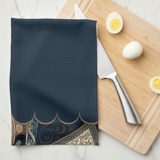 Dark Blue Paisley Patterned Accent Theedoek (Quarter Fold)