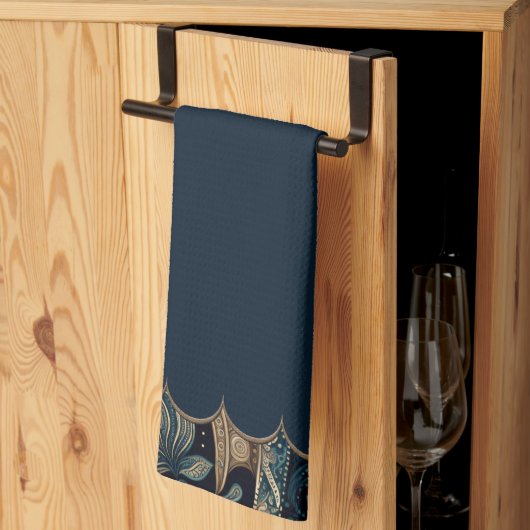 Dark Blue Paisley Patterned Accent Theedoek (Derde Gevouwen)