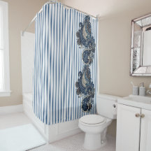 Dark Blue Paisley Stripe Pattern Retro Chic Boho