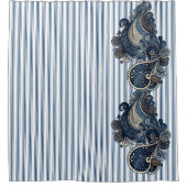 Dark Blue Paisley Stripe Pattern Retro Chic Boho Douchegordijn (Voorkant)