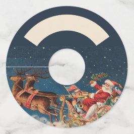 Dark Blue Patriotic American Santa Wijnglaslabel