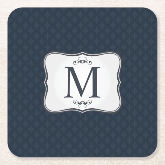 Dark Blue Pattern - Classy Mannen's Monogram Kartonnen Onderzetters (Voorkant)