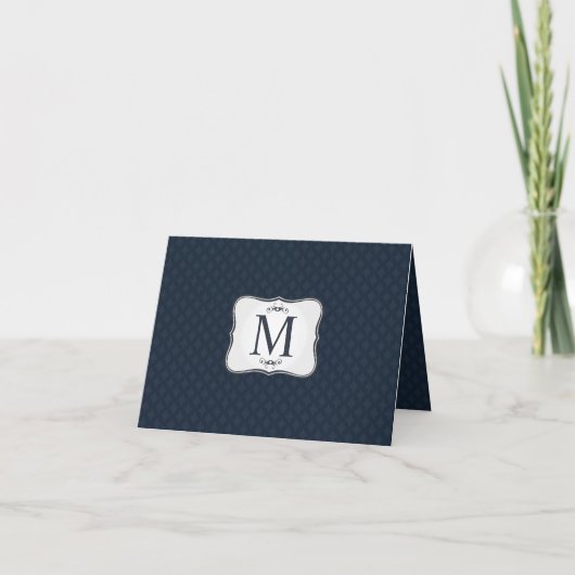 Dark Blue Pattern - Classy Mannen's Monogram Notitiekaartje (Voorkant)
