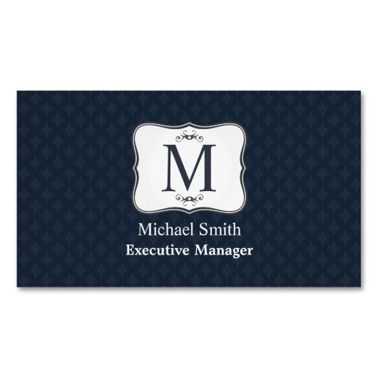 Dark Blue Pattern - Classy Mannen's Monogram Visitekaartje Magneet (Voorkant)