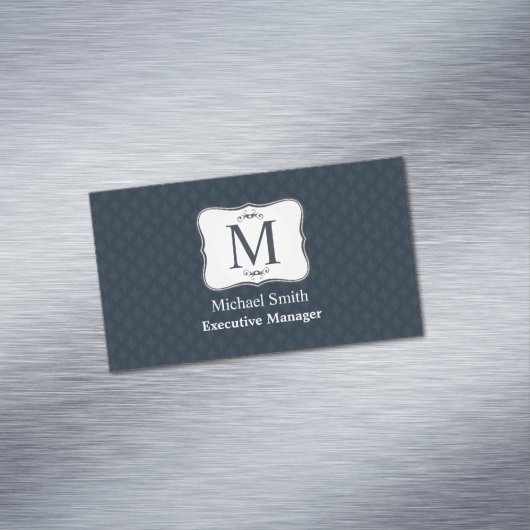 Dark Blue Pattern - Classy Mannen's Monogram Visitekaartje Magneet (Voorbeeld)