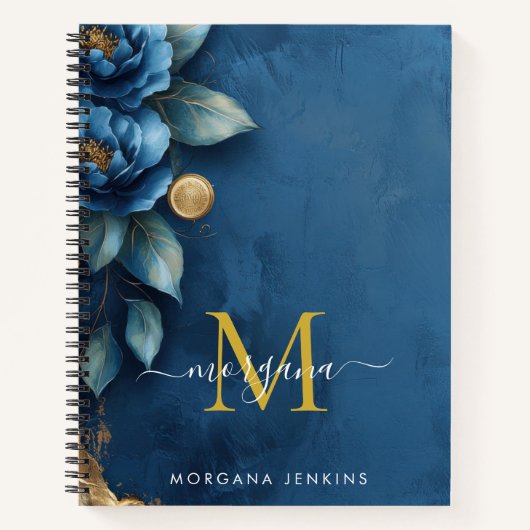 Dark Blue Peony Gold Notitieboek (Voorkant)