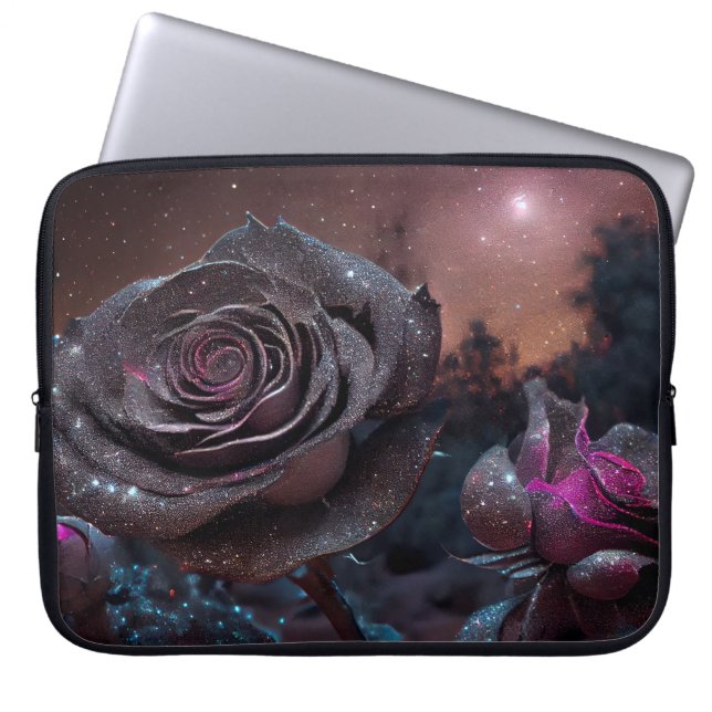 DARK BLUE & PINK ANTIEK ROZEN LAPTOP SLEEVE (Voorkant)