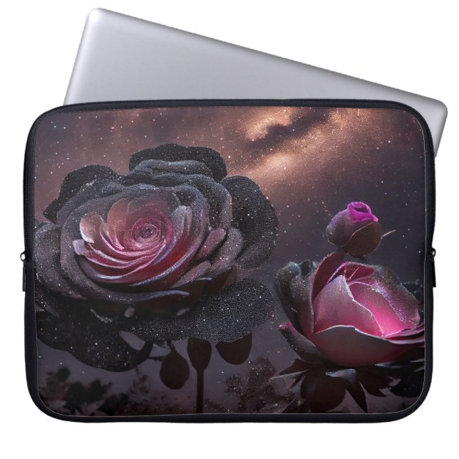 DARK BLUE & PINK ANTIEK ROZEN LAPTOP SLEEVE (Voorkant)