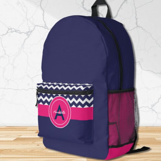 Dark Blue Pink Chevron Bedrukte Rugzak